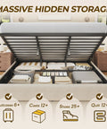 Sick King Size Lift Up Storage Platform Bed With Top Shelf Linen Wingback Headboard showcasing massive hidden storage.