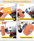 Mini Belt Sander For Knife Making Electric Bench Grinder grinding wheel installation steps illustrating process.