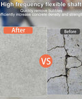 Before and after comparison showing smoother concrete using Handheld Power Concrete Vibrator 15000 RPM 1500W 2HP Electric Vibrator