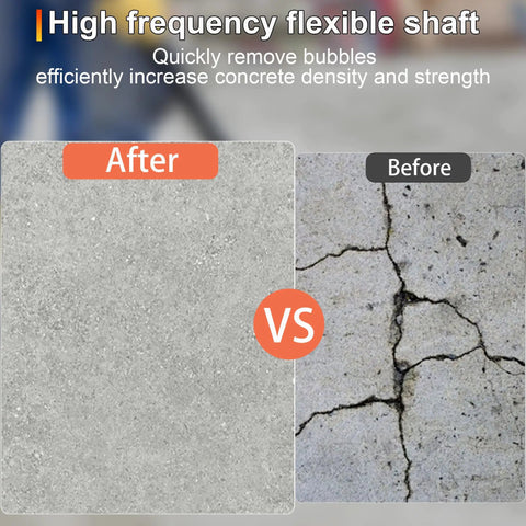 Before and after comparison showing smoother concrete using Handheld Power Concrete Vibrator 15000 RPM 1500W 2HP Electric Vibrator