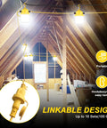 Gig Worthy Construction String Lights 75W 7500LM 5000K Daylight Bright Industrial Grade Outdoor Work Lighting in an attic space