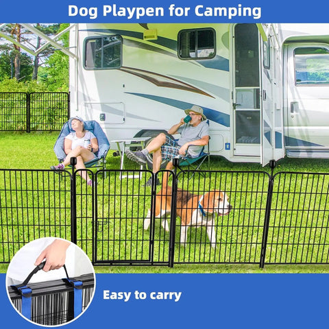 Tall 48 Inch High Garden Fence With Gate Heavy Duty Iron Pet Fence 17.7 Feet Total Length Eight Panels Outdoor Yard Playpen