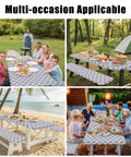 Waterproof Elastic Fitted Picnic Table Cover And Bench Covers Set For 72 Inch Tables And 12 Inch Benches, Washable Polyester