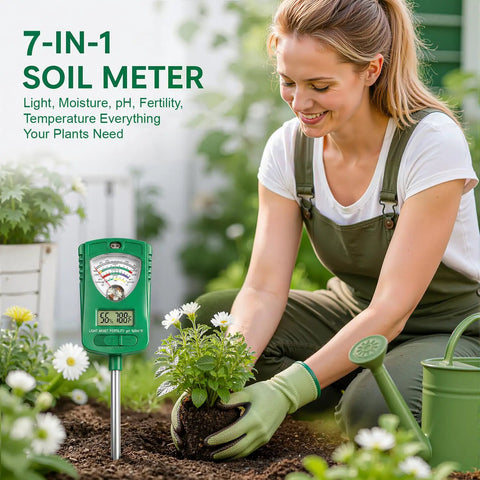 All In One 7 In 1 Soil Test Kit With Rotatable Head For Moisture Ph Fertility Light Intensity Soil Temperature And Air Humidity Digital Display Ideal For Garden Lawn Farm And Indoor Outdoor Plants in garden