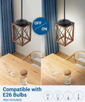 Farmhouse Pendant Light Set, Metal Hanging Fixture With Wooden Grain Finish over table in dining hall, 48 Inch Adjustable Pipe