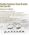 Professional Heavy Duty Flexible Stainless Steel Braided Fuel Line Fits Gmc Sierra 1500 Classic And Chevy Silverado 2004 To 2007 Knuckle Buster Replacement Hose with vehicle fitment details.