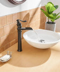 Waterfall Vessel Sink Faucet With Single Hole Install, Oil Rubbed Bronze Rustic Farmhouse Lavatory Tall Basin Vanity, Solid Brass Construction, Durable Ceramic Cartridge, Classic Country Bath Decor