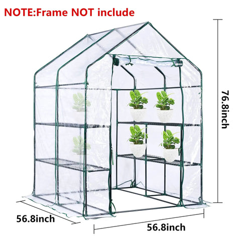 Walk In Greenhouse Replacement Cover With Roll Up Zipper Door 56 By 56 By 76 Inches PVC Durable All Weather Outdoor Garden Shield For Plants Frost Wind Rain Proof Frame Not Included