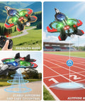 Foam RC Airplane With LED Lights For Kids And Adults Ages 8 To 16 360 Degree Flips Stunt Fighter Jet Toy in action with altitude hold and headless mode features.