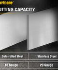 Cutting capacity of 10 Inch Aviation Snips with Safety Lock and CR-MO Blades for Straight Cutting Metal Sheets in 18 and 20 gauge steel