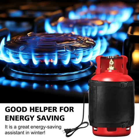 Gas Cylinder Heater Wrap With Thermostatic Control For 20, 30, And 40 Lb LP Tanks on propane tank in front of stove
