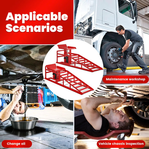 Two Pack Heavy Duty Hydraulic Car Ramps With 11,060 Lbs Capacity Adjustable Lift Height 9.84 To 14.96 Inches Portable Vehicle Ramps For Oil Changes Home Garage Setup And Auto Repair