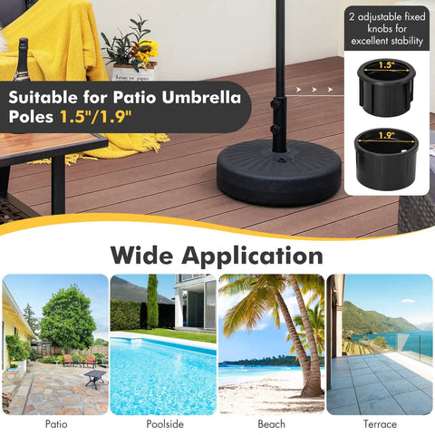 Beefy Fillable Umbrella Base Stand, 80 lb heavy duty HDPE with 2 adjustable knobs for 1.5-1.9 inch poles, patio application