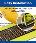 Close-up of self-adhesive tire liner installation details for 1.95 to 2.125 inch tires, showing translucent scrim with glue.