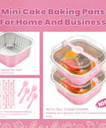Heavy Duty Square Aluminum Foil Cake Pans 50 Pack Hot Pink 10oz with clear lids ideal for home and bakery use.