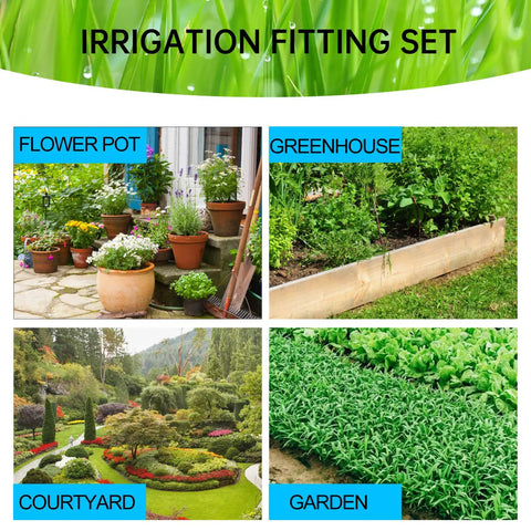 42 Pcs All In One Drip Irrigation Fittings Kit With Switch Valves Tees Elbows End Caps Plugs For Garden Patio Flower Bed