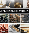 Image showing materials compatible with Heavy Duty Cobalt Drill Bit Set Three Sixteenth Inch Hex Shank, including steel, copper, wood.