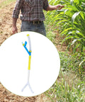 Handy Manual Fertilizer Spreader For Farm Use Time Saving Press Type Tool 90 cm PVC device on field near tall corn plants