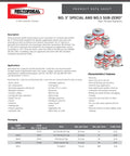 Product data sheet for No. 5 Pipe Thread Sealant with images of different container sizes, highlighting features and usage for plumbing.