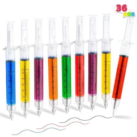 36 Pack Syringe Pens Set With Retractable Tip In Multi Color Ink Red Black Blue For Nurse Gifts Party Favors