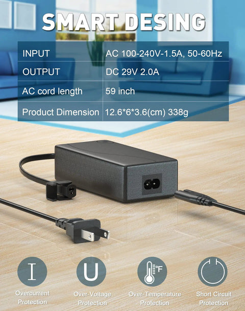 Power Recliner Adapter For Lift Chairs 29V 24V 2A AC DC Switching Power Supply Transformer With 2 Pin Connector And Included AC Power Cord Compatible With OKIN Limoss Pride Golden Lazboy Berkline Med Lift Tranquil Ease Motors, 12.6x6x3.6 cm
