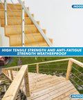 60 Pack Invisible Cable Railing Kit With T316 Stainless One Eighth Inch Receiver And Swage Stud Ends, shown on indoor and outdoor stairs.