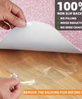 Close-up of Non Slip Office Chair Mat For Hardwood Floors 48 By 36 Inches Large Pink Floor Protector with backing film removal
