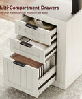 Three large multi-compartment drawers of 55 Inch Electric Standing Desk Farmhouse Style Sit Stand Workstation for storage.