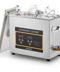 180W Ultrasonic Cleaner With Heater and Timer, stainless steel, open lid, tools and gears inside, 6.5L tank, front control panel visible