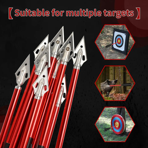 6.6 Inch Aluminum Mini Crossbow Bolts Set, 12 Pack, 50-80 LB Draw with red finish and sharp blade tips
