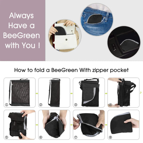 Folding sequence of Mesh Drawstring Backpack For Beach And Pool, Lightweight Cinch Bag With Zip Pocket steps 1 to 9