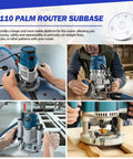 Dead Nuts Accurate Palm Router Subbase With Reinforced Round Base Plate And Upgrade Mounting Screws For Bosch PR10E PR20EVS And GKF125CE Models installed on a router for enhanced stability.