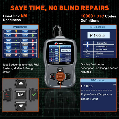 OBD2 Car Diagnostic Tool Scanner for All 1996+ Vehicles I/M Readiness DTC Lookup Live Data Freeze Frame Grey front view
