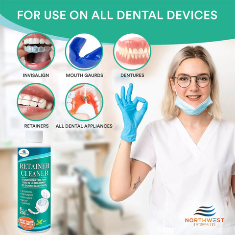 Mint Ultrasonic Retainer Cleaner Solution Concentrate for ultrasonic machines, compatible with dentures and aligners, 32 oz bottle