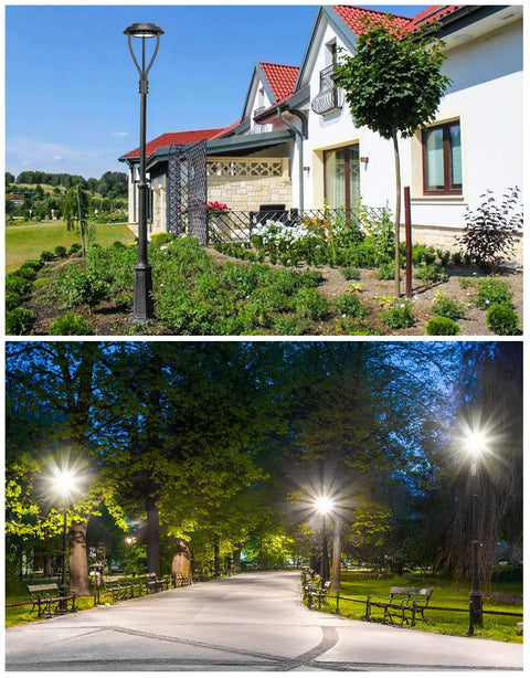 Adjustable 60W LED Post Top Light with 36W 48W 60W Wattage used in garden and park pathways, 8400 Lumens, IP65 Outdoor Pole Mount