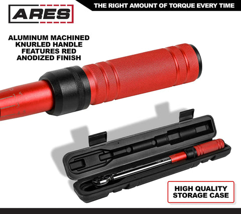 Three Eighths Inch Drive Micrometer Torque Wrench With Dual Torque Scales In Foot Pounds And Newton Meters in red storage case