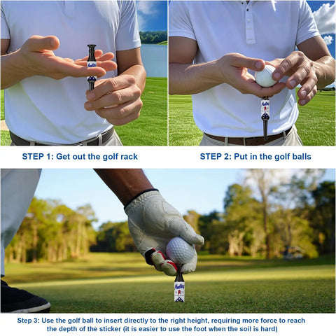 Golfer placing Hilarious Lucky Eight Golf Tees Set For Bachelor Parties And Golf Lovers, Recyclable Beer Bottle Tees on grass.