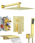 Wall Mounted Shower System With 10 Function High Pressure Handheld Shower Head And 10 Inch Rain Shower Head, Balance Valve And Trim Kit