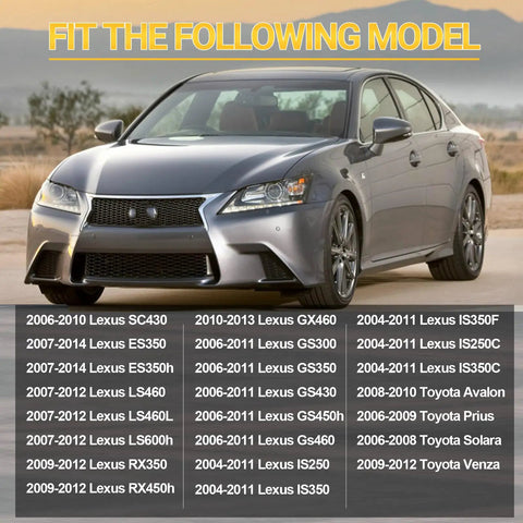 Lexus car model fitment list for HID Headlight Ballast Control Unit with Igniter, compatible models include Lexus IS250, RX350, GS350, and more.