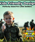 Child holding toy grenade from 4 Pack Toy Grenades Set For Kids, Realistic Boom Sound Effects, Plastic Military Army Pretend Play Gear