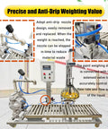 Efficient Heavy Duty Semi Automatic Liquid Filling Machine For Paint And Water With Digital Scale Weighing Hassle Free Cap Sealer 3 In 1 Plug And Play 110V Bucket System showing precise anti-drip nozzle and digital controls.