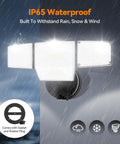 85W LED Flood Lamp Sheds 10000 Lumens Of Real Juice With Four Pivot Heads And Dusk To Dawn Switch For Solid Yard Defense shown in rain with IP65 waterproof feature.