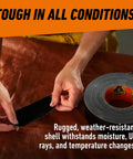 Person using Heavy Duty Black Duct Tape 1.88 Inch By 50 Yard Indoor Outdoor Weather Resistant With Reinforced Backing And Double Thick Adhesive