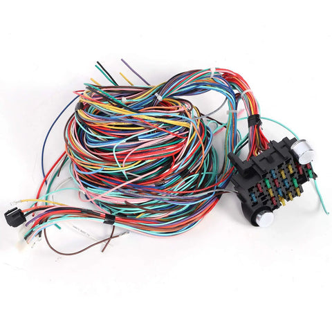 12V Universal Fuse Harness Kit With 21 Circuit Color Coded Wires For Cars Trucks RVs And Motorhomes, Easy Plug And Play Wiring Bundle