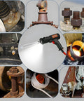Handheld Electromagnetic Induction Bolt Heater Flameless Heating Kicks Nasty Rust Loose Without Any Sweat From Stuck Bolts And Bearings 1500 Watt Heavy Duty Garage Tool with various rusty bolts and components.