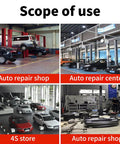 Hydraulic floor jack collage: four auto repair scenes with cars on lifts and in service bays