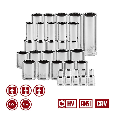 Beefy 85-Piece Metric Master Socket Set With 1/4, 3/8 and 1/2 Inch Drives, 6 and 12 Point Deep and Shallow Sockets, Rugged Chrome Vanadium Build