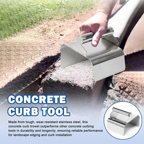 Person using Concrete Curb Trowel Edger With Wave Putty Knife, Ergonomic 4x6x4 Inch Handle for shaping concrete edge.