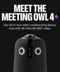Boss Level 360 Degree 4K Smart Video Conference Camera With Crisp Surround Mic And Speaker Auto Focus Zoom Digital Noise Filtering For Seamless Remote Huddles And Epic Microsoft Teams Crew Gatherings, front view of device with 4K lens.