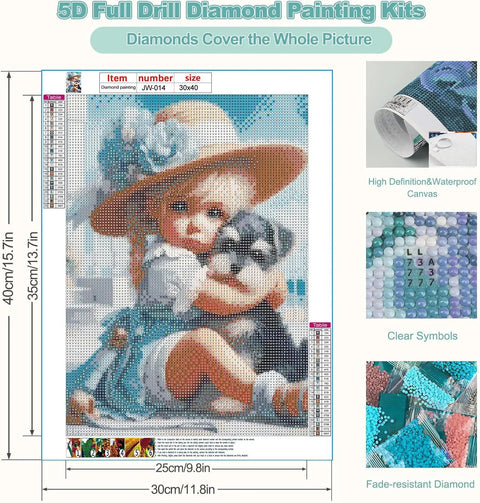 Girl And Dog Diamond Painting Kit For Adults Beginners Seaside 5D Diamond Art Set With Round Drills Easy Start 11.8x15.7 Inches